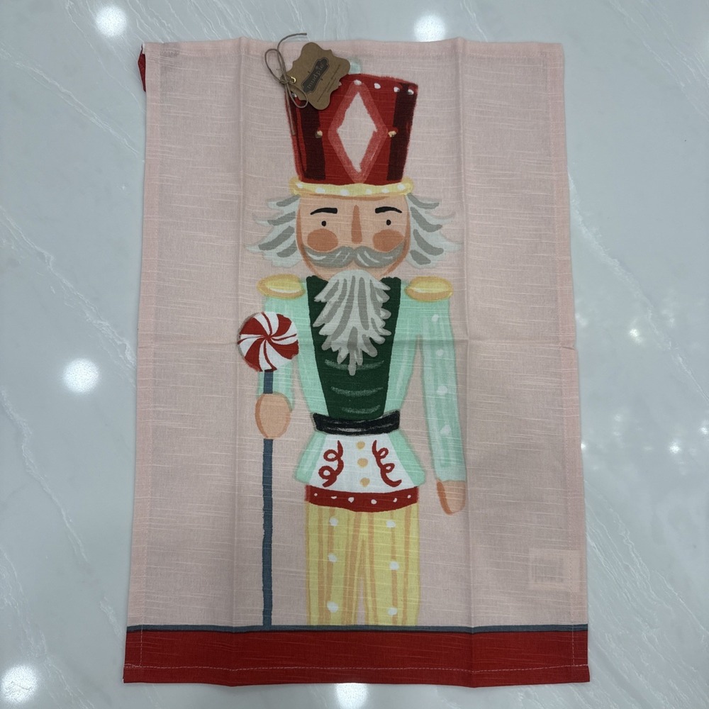 NEW Mud Pie Pink Nutcracker Christmas Kitchen Towel 8x10.5 Holiday Decor